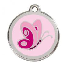 Red Dingo Dog ID Tag Pink Butterfly Medium
