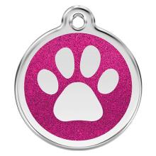 Red Dingo Dog ID Tag Glitter Paw Prints Small