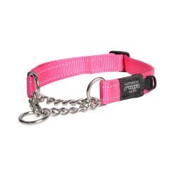 Rogz Utility Fanbelt Pink Half-Check Collar - Large